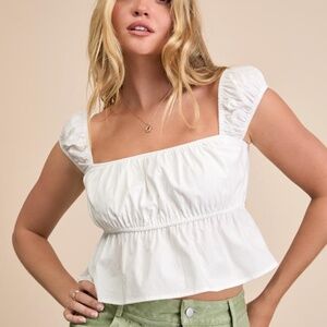 Lulus Agneta White Cap Sleeve Peplum Top - Size S